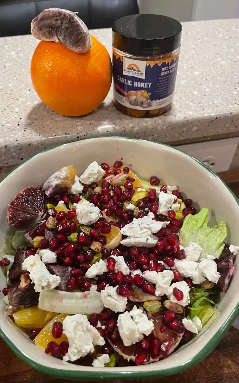 Pomegranate Orange Salad With Garlic Honey Mint - Garlic Recipes - Basaltic Farms